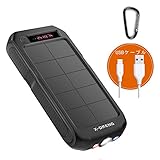 X-DNENG モバイルバッテリー 大容量 12000mAh ソーラーチャージャー 2USB出力ポート 防水 ソーラー充電器 電量表示 iPhone7 iPad Android Xperia Galaxyなどに対応 地震/災害時/旅行/出張に (ブラック)