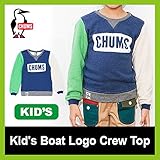 チャムス キッズ ボートロゴクルートップ M H.ネイビー