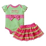 SODIAL ( R )新しいファッション赤ちゃん服セットベビー女の子セットロンパース+チュチュスカート+ヘアバンド新生児Bebe春夏clothes-green /ピンク蝶結び、3 m