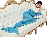 ファッションニットマーメイドテールBlanket for大人子供幼児用 M-56''x28'' ブルー Kid_mermaidBlanket_lightBlue