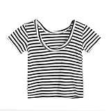 Brightup女の子Tシャツ、キッズベビーブラウス、半袖Tシャツ、ブラック/ストライプ