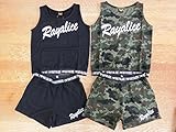 RAYALICE スポーティーロゴ入り パイピングタンクトップ&ショートパンツ 上下セットアップ 150cm ブラック