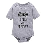 Karchi ベビー服 男女兼用 ロンパース 可愛い　”LITTLE MR PERFECT” アルファベットプリント 無地 半袖 　コットン100% カバーオール　春夏服 誕生日　お出かけ　パーティー