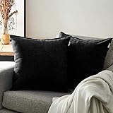 Topfinel クッションカバー リネンっぽい 60X60CM 北欧 おしゃれ 綿麻 無地 ソファ背当て 装飾枕カバー 座布団カバー ブラック 2枚（全19色）