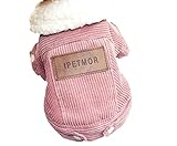 あったか ボーダーベア天 つなぎ 犬の服 ドッグウエア カバーオール オールインワン ロンパース ダックス チワワ トイプードル パグ 小型犬 ペット服 冬服 ベスト アウター コート (L, ピンク