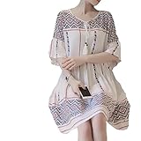 Spinas(スピナス) レディース マタニティ ウェア ワンピース 刺繍 ボヘミアン シンプル 大人 かわいい 夏 楽 ふんわり フレア ひざ丈 ミモレ丈 ホワイト (XL)