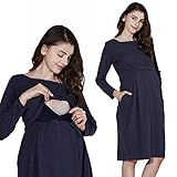 Sweet Mommy ボートネック タックワンピース ストレッチ素材 デコルテすっきり 大人可愛い バックスリット コクーンスカート 美シルエット 長袖 授乳ワンピ ママワンピ ポケット付き マタニ