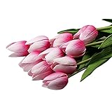 Kaimao 10個 リアルタッチ 人工チューリップフラワーブーケ/ フラワーフェイクブーケ 結婚式 ガーデン装飾 誕生日 クリスマスギフト HS0739-HPK