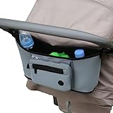 Bwiv ベビーカー用 多機能小物入れ 収納バッグ スマホポケット ドリンクホルダー ジッパーポケット お出かけ 防水 便利 グレー