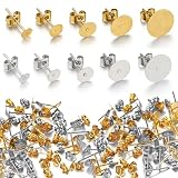 Ginhkok ピアス パーツ イヤリング パーツ DIY アクセサリー 多サイズ選択（4mm～10mm） 金銀 2 色 ピアスベース 耳キャップ付き アクセサリー自作専用4mm、5mm、6mm、8mm、10mm 100ペ ア