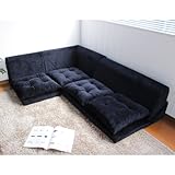 ボア素材コーナーソファー3点セット (ブラック)