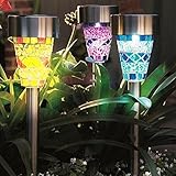 Avanti モザイク柄がやわらかく燈る ステンドグラス風 ソーラーライト（3本セット） 自動点灯/自動消灯 ガーデンライト電源不要 簡単設置 防水仕様 ガーデニング 庭 屋外