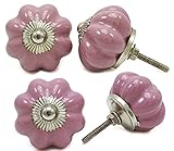 Hot Sale - Set of 4 Ceramic Pink Pumpkin Decorative Antique Door Knobs- Pulls for Cabinet / Girls Dr