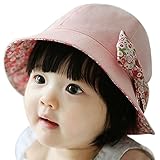 （サクララ）Sakulala ベビー 赤ちゃん 日焼け 日よけ 帽子 キャップ 子ども 子供 日差し UV コットン 綿 花柄 フラワー リボン 可愛い つば 付き お出かけ 紫外線 防止 ピンク
