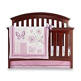 NoJo Infant Girl's 4-Piece Crib Set - Butterfly Blossoms. Adorable Pink Baby Bedding Set for Your Pr