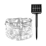 ソーラー イルミネーションライト MIYOLE ソーラーライト 屋外 ガーデンライト ハロウィン装飾 フェアリーライト 100led電球 10m 防水 8点灯モード LED飾りライト (ホワイト)