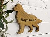 表札 ネームプレート ひのき 木製 英字 ゴールデンレトリバー犬型プレート アンティークブラウン 受注製作