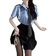 [YUEEI] ポリス 警察官 セクシー コスプレ プリ—ツスカ—ト ランジェリー ワンピース ハロウィン 仮装 婦人警官 可愛い Tバック ストッキング付き レディース プレゼント