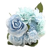 (マリーミー) MARRYME 造花 ローズミックスバンチ ローズ ダリア 花嫁花束 ブーケ フラワーギフト インテリア 8本 お祝いの装飾 結婚式 パーティー用 (ブルー)