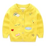女児 女の子 子供服 長袖 ニットセーター ニット ウェア シャツ トップ セーター カーデ 春秋 可愛い 刺繍 イエロー