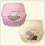 Simple Plan　赤ちゃん　幼児　ベビー　かわいい　動物柄　パンツ　4層　100%コットン製　トレーニングパンツ　2枚組　ショーツ 肌着　3サイズ選択可能 (100, ピンク＋クリーム)