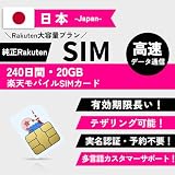 【Rakuten sim】日本国内用 240日間20GB 高速データ通信 純正RAKUTEN回線 有効期限長い・大容量 データ専用 4G-LTE 5G対応 日本 プリペイドSIMカード 本人確認・開通予約不要 日本 sim (240日間・20GB)