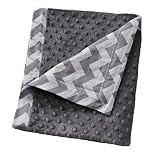 Cozy Wozy Chevron Print Cotton and Minky Baby Blanket with Mitered Corners, Gray/White, 32 x 37 by C