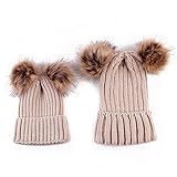 oenbopo ニット帽子 親子式 ポンポン付き軽量 伸縮性ある フリーサイズ スキー スノボ アウトドア 普段使いに　ニットキャップ (カーキ)