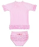Rufflebutts ラッフルバッツ キュートなストライプ柄のフリフリ ラッシュガード 水着（パステルピンク） (18カ月～24カ月（80cm）) [並行輸入品]