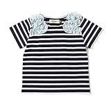 D.fesense ボーダー肩フリルTシャツ/ 90cm /サックス AP703812190