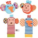 Qiyun 2pcs Baby Wrist Rattle and 2pcs足Rattles Finderソックスセット、ソフト動物Rattles Developmental Infant Baby T