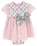 Stephan Baby Snapshirt-Style Chiffon Skirted Diamond Flower Diaper Cover, Pink/Grey/White, 0-3 Month