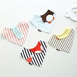 JINALV ベビー 動物の形 三角スタイ 三角バンダナ オシャレな ビブ スタイ コットン100% 柔らかい スナップ 4枚セット