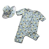 Spinas（スピナス） ベビー キッズ 水着 パイナップル柄 かわいい 半袖 オールインワン スイムウェア キャップ 2点 セット 全2色（ピンク グレイッシュブルー）