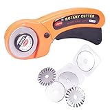 PH PandaHall ロータリーカッター（1個） L型 グリップ付き 替え円形刃（5枚入り） 45mm マルカッター ミシン目カッター カッター 高品質 操作簡単 裁縫道具 切断工具 DIY工具 