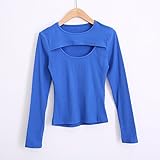 (ボラ-キキ) Bole-kk 胸開き Tシャツ カットソー レディース トップス シャツ 長袖 ロンT 薄手 胸開き セクシー Tシャツ カジュアル インナー トップス (ブルー)
