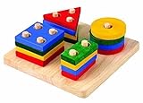 MXtechnic幾何インテリジェンスボード子供木製スタッキングwith 4列Building Blocks