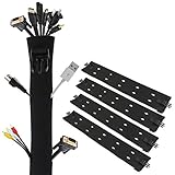 Expowerケーブル管理スリーブ、柔軟な耐久性ケーブルオーガナイザー[ 4パック] with Buckles PC、テレビ、スピーカー、ホームシアター、ホームエンターテイメントセンター