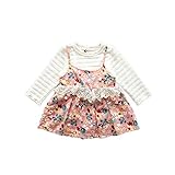 サロペットスカート 女の子 ワンピース レース付き 長袖シャツ サスペンダースカート キッズ 上下セット 花柄 1~3歳 ホワイト90cm