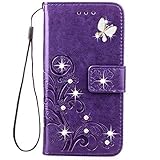 LG Stylo 3 Wallet CaseHAOTP 3D Handmade Bling Crystal Rhinestone Butterfly Floral Lucky Flowers Embo