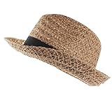 Refaxi ビーチSunbonnet、リボンショートストローハットジャズハット/ビーチハット女性ボヘミア折りたたみサマーフロッピーサンハットビーチワイドラージブリムストローキャップ