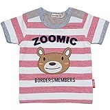【本体綿100％】2017年 夏物 ZOOMIC ズーミック 天竺 ミジン太ボーダー アップリケ 半袖Ｔシャツ レッド◇90cm