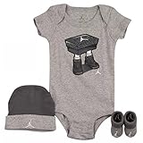 NIKE(ナイキ)エア・ジョーダン 0-6months グレーRETRO 10 BOXジャンプマン半袖ボディスーツ超豪華3点セット [並行輸入品]