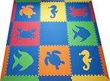 softtiles Sea Animals酷使Foam Play Mat with Sloped Borders 78 " x 78 " 6.5' x 6.5' SCSEABROYL