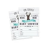 50 Fill In Deer Baby Shower Invitationsベビーシャワー、ベビーシャワー招待状狩猟、キャンプ、カモ、バック、素朴な、ニュートラル、ウッドランドInvites for