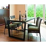 アジアンリゾートテイスト ダイニング5点セット ガラス天板 テーブル ラタン風 布張りチェア4脚付き モダンテイスト 食卓【サイズ】テーブル：幅135×80 高さ72cm チェア：幅44 奥行55 高さ79 SH43cm ダイニングテーブル