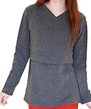 （ハナハナ) HANAHANA 柔らか あったか 裏起毛 簡単 授乳服 伸縮性抜群 長袖 Tシャツ 授乳口付 i051 (ブイネック L, グレー)