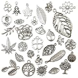 メタル パーツ【シルバー】30個入り 銀 チャーム 植物 ペンダント 透かし ハンドメイド デコパーツ 手芸 アクセサリー キーホルダー きらきらぷんぷん丸 USMP-002