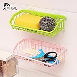 Generic Bluee : Kitchen Double Suction Cup Sink Shelf Soap Sponge Drain Rack Kitchen Sucker Storage 