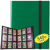 LIUDU カードファイル トレカ ファイル 9ポケット 540枚収納 表紙はPP素材 弾性包帯バインド カードシート他のゲームカードを集める (9ポケット, グリーン)